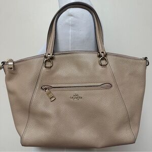 Coach Prairie Beige Leather Zipper Pocket Top Handles Satchel Shoulder Bag Purse